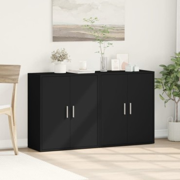 vidaXL Βοηθητικά Ντουλάπια 2 τεμ. Μαύρο 60x31x70cm Επεξεργ. Ξύλο