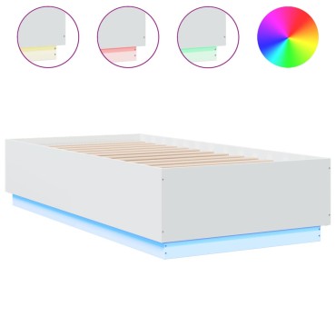vidaXL Πλαίσιο Κρεβατιού με LED Λευκό 90 x 190 εκ. από Επεξ. Ξύλο