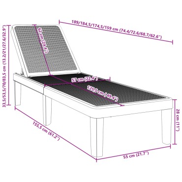vidaXL Ξαπλώστρα Ρυθμιζόμενη σε 4 Ύψη 155,5x57x28cm Πολυπροπυλένιο 1 τεμ.