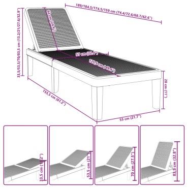 vidaXL Ξαπλώστρα Ρυθμιζόμενη σε 4 Ύψη 155,5x57x28cm Πολυπροπυλένιο 1 τεμ.