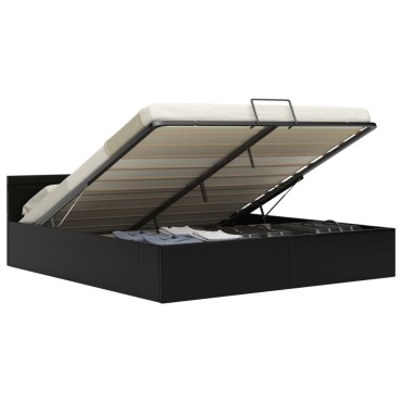 vidaXL Πλαίσιο Κρεβατιού Αποθ. Χώρο/LED Μαύρο 160x200 εκ. Δερματίνη