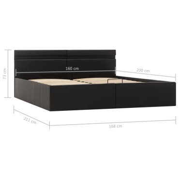 vidaXL Πλαίσιο Κρεβατιού Αποθ. Χώρο/LED Μαύρο 160x200 εκ. Δερματίνη