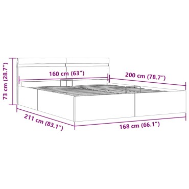 vidaXL Πλαίσιο Κρεβατιού Αποθ. Χώρο/LED Μαύρο 160x200 εκ. Δερματίνη