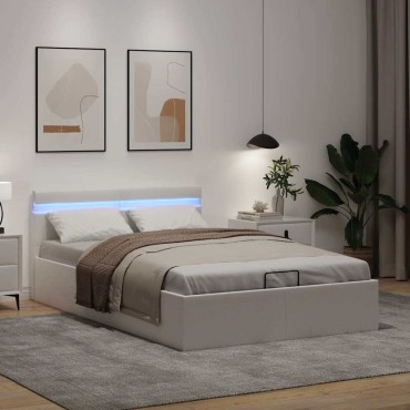 vidaXL Πλαίσιο Κρεβατιού Αποθ. Χώρο/LED Μαύρο 140x200 εκ. Δερματίνη