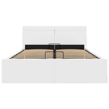 vidaXL Πλαίσιο Κρεβατιού Αποθ. Χώρο/LED Μαύρο 140x200 εκ. Δερματίνη