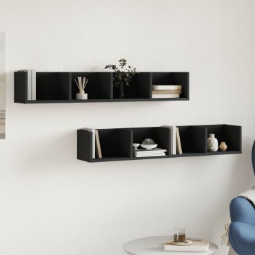 vidaXL Ντουλάπια Τοίχου 2 τεμ. Μαύρα 99x18x16,5cm Επεξεργασμένο Ξύλο