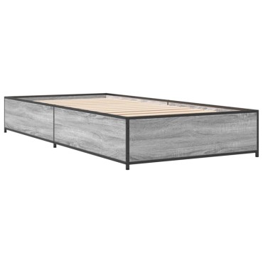 vidaXL Πλαίσιο Κρεβατιού Γκρι Sonoma 90x200 εκ. Επεξ. Ξύλο & Μέταλλο