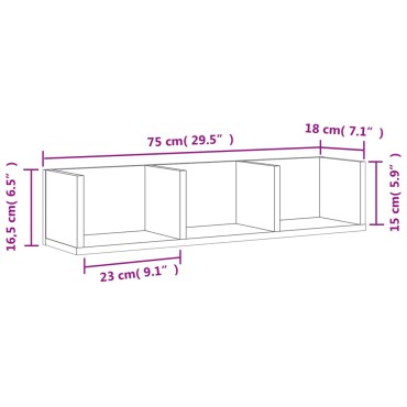 vidaXL Ντουλάπι Τοίχου Καφέ Δρυς 75x18x16,5cm Επεξεργασμένο Ξύλο 1 τεμ.