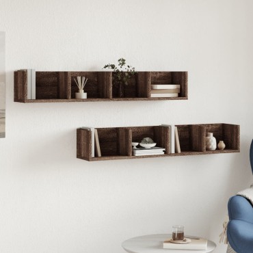 vidaXL Ντουλάπια Τοίχου 2 τεμ. Καφέ δρυς 99x18x16,5cm Επεξ. Ξύλο