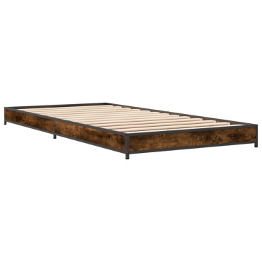vidaXL Πλαίσιο Κρεβατιού Καπνιστή Δρυς 90x200cm Επεξ. Ξύλο & Μέταλλο 1 τεμ. - Μονό