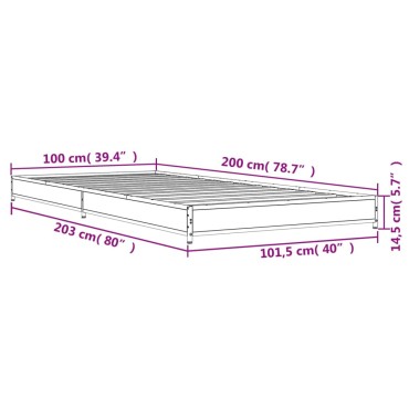 vidaXL Πλαίσιο Κρεβατιού Καπνιστή Δρυς 100x200εκ. Επεξ. Ξύλο & Μέταλλο