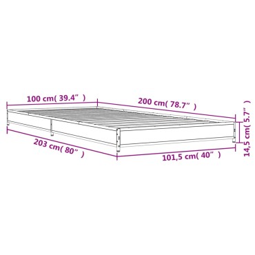 vidaXL Πλαίσιο Κρεβατιού Μαύρο 100x200 εκ. Επεξ. Ξύλο & Μέταλλο