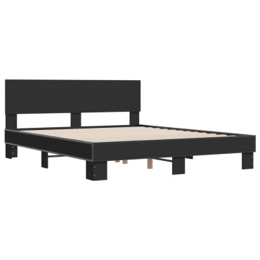 vidaXL Πλαίσιο Κρεβατιού Μαύρο 160x200 εκ. Επεξ. Ξύλο & Μέταλλο