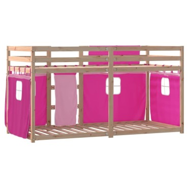 vidaXL Κουκέτα με Κουρτίνες Ροζ 75x190cm Μασίφ Ξύλο Πεύκου 1 τεμ. - Μονό