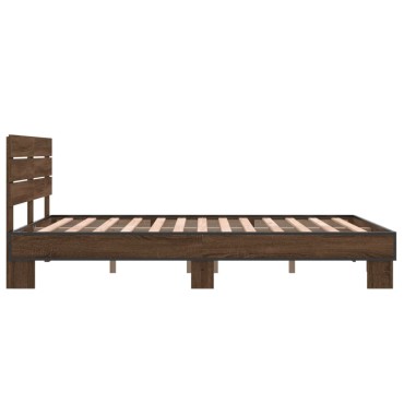 vidaXL Πλαίσιο Κρεβατιού Καφέ Δρυς 140x190cm Επεξ. Ξύλο & Μέταλλο 1 τεμ. - Μονό