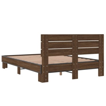 vidaXL Πλαίσιο Κρεβατιού Καφέ Δρυς 140x190cm Επεξ. Ξύλο & Μέταλλο 1 τεμ. - Μονό