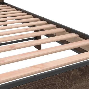 vidaXL Πλαίσιο Κρεβατιού Καφέ Δρυς 140x190cm Επεξ. Ξύλο & Μέταλλο 1 τεμ. - Μονό