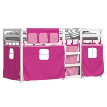 vidaXL Κουκέτα με Κουρτίνες Ροζ 75x190cm Μασίφ Ξύλο Πεύκου 1 τεμ. - Μονό
