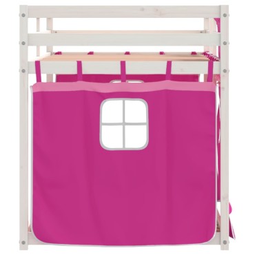 vidaXL Κουκέτα με Κουρτίνες Ροζ 75x190cm Μασίφ Ξύλο Πεύκου 1 τεμ. - Μονό