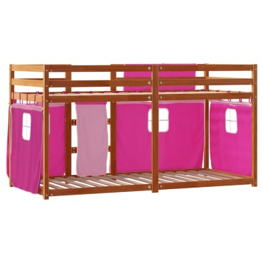 vidaXL Κουκέτα με Κουρτίνες Ροζ 90x200cm Μασίφ Ξύλο Πεύκου 1 τεμ. - Μονό