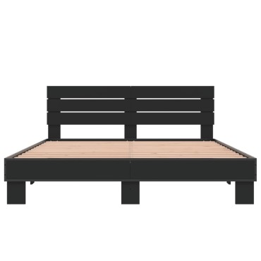 vidaXL Πλαίσιο Κρεβατιού Μαύρο 160x200 εκ. Επεξ. Ξύλο & Μέταλλο