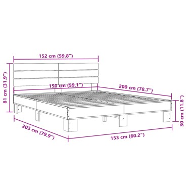 vidaXL Πλαίσιο Κρεβατιού Μαύρο 160x200 εκ. Επεξ. Ξύλο & Μέταλλο
