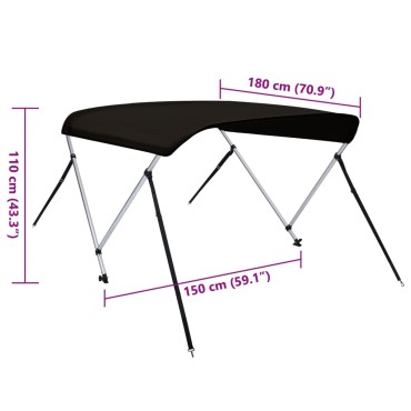 vidaXL Τέντα Σκάφους με 2 Αψίδες Μαύρη 180x150x110 εκ.