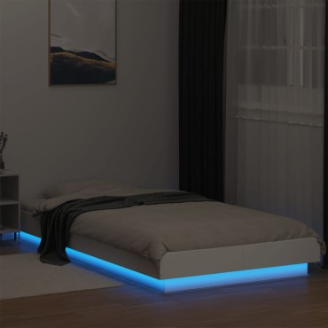 vidaXL Πλαίσιο Κρεβατιού με Φώτα LED Λευκό 100 x 200 εκ. Επεξεργ. Ξύλο