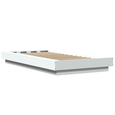 vidaXL Πλαίσιο Κρεβατιού με Φώτα LED Λευκό 100 x 200 εκ. Επεξεργ. Ξύλο