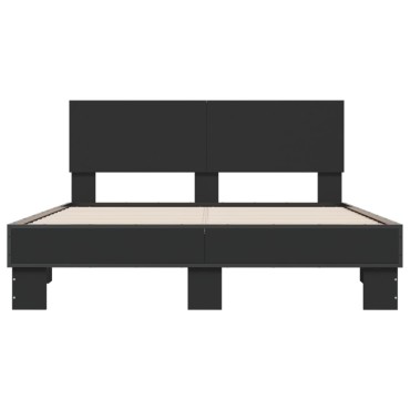 vidaXL Πλαίσιο Κρεβατιού Μαύρο 135x190 εκ. Επεξ. Ξύλο & Μέταλλο