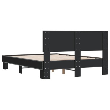 vidaXL Πλαίσιο Κρεβατιού Μαύρο 135x190 εκ. Επεξ. Ξύλο & Μέταλλο