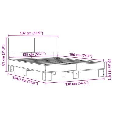 vidaXL Πλαίσιο Κρεβατιού Μαύρο 135x190 εκ. Επεξ. Ξύλο & Μέταλλο