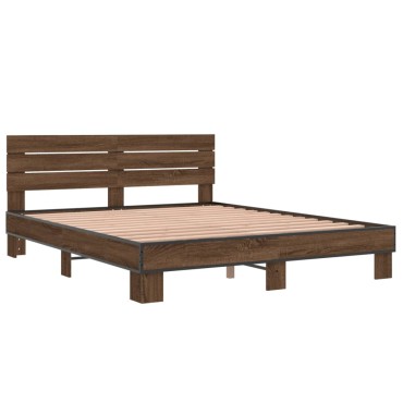 vidaXL Πλαίσιο Κρεβατιού Καφέ Δρυς 160x200cm Επεξ. Ξύλο & Μέταλλο 1 τεμ. - Διπλό