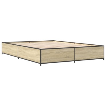 vidaXL Πλαίσιο Κρεβατιού Sonoma Δρυς 140x200 εκ. Επεξ. Ξύλο & Μέταλλο