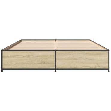vidaXL Πλαίσιο Κρεβατιού Sonoma Δρυς 140x200 εκ. Επεξ. Ξύλο & Μέταλλο