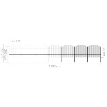vidaXL Κάγκελα Περίφραξης με Λόγχες Μαύρα (1,5-1,75)x11,9 μ. Ατσάλινα