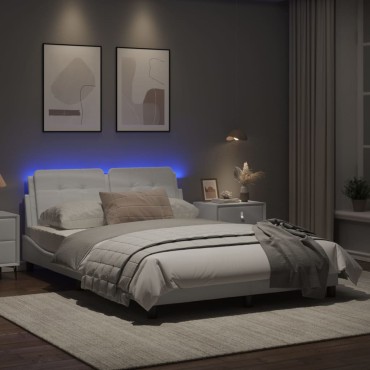vidaXL Πλαίσιο Κρεβατιού με LED Λευκό 140x190 εκ. Συνθετικό Δέρμα