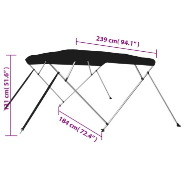 vidaXL Τέντα Σκάφους με 4 Αψίδες Μαύρη 243x180x137 εκ.