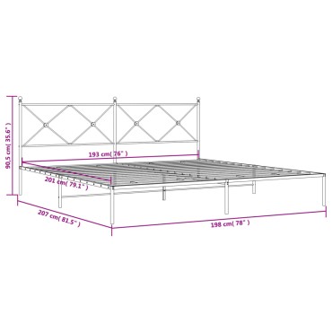 vidaXL Πλαίσιο Κρεβατιού με Κεφαλάρι Μαύρο 193 x 203 εκ. Μεταλλικό