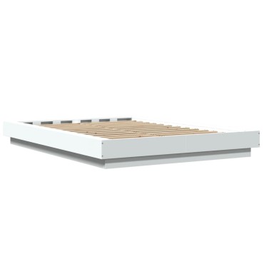 vidaXL Πλαίσιο Κρεβατιού με LED Λευκό 135x190 εκ Επεξεργ. Ξύλο