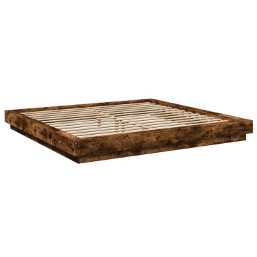 vidaXL Πλαίσιο Κρεβατιού Καπνιστή Δρυς 200x200cm Επεξεργασμένο Ξύλο 1 τεμ. - Διπλό