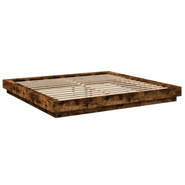 vidaXL Πλαίσιο Κρεβατιού Καπνιστή Δρυς 200x200cm Επεξεργασμένο Ξύλο 1 τεμ. - Διπλό