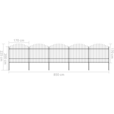vidaXL Κάγκελα Περίφραξης με Λόγχες Μαύρα (1,5-1,75)x8,5 μ. Ατσάλινα