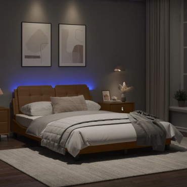 vidaXL Πλαίσιο Κρεβατιού με LED Καπουτσίνο 140x200 εκ. Συνθετικό Δέρμα