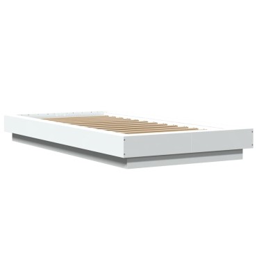 vidaXL Πλαίσιο Κρεβατιού με LED Λευκό 90 x 190 εκ. από Επεξ. Ξύλο