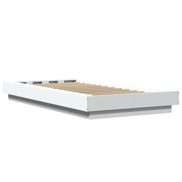 vidaXL Πλαίσιο Κρεβατιού με LED Λευκό 90 x 190 εκ. από Επεξ. Ξύλο