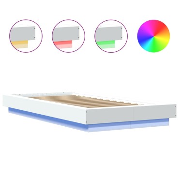 vidaXL Πλαίσιο Κρεβατιού με LED Λευκό 90 x 190 εκ. από Επεξ. Ξύλο