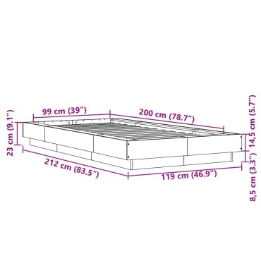 vidaXL Πλαίσιο Κρεβατιού Γκρι Sonoma 100x200 εκ. Επεξεργασμένο Ξύλο