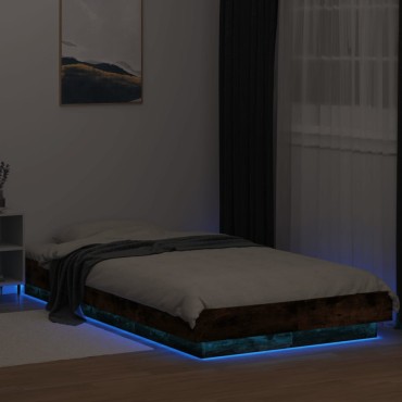 vidaXL Πλαίσιο Κρεβατιού με LED Καπνιστή Δρυς 90x190 εκ. Επεξεργ. Ξύλο