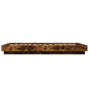 vidaXL Πλαίσιο Κρεβατιού με LED Καπνιστή Δρυς 90x190 εκ. Επεξεργ. Ξύλο